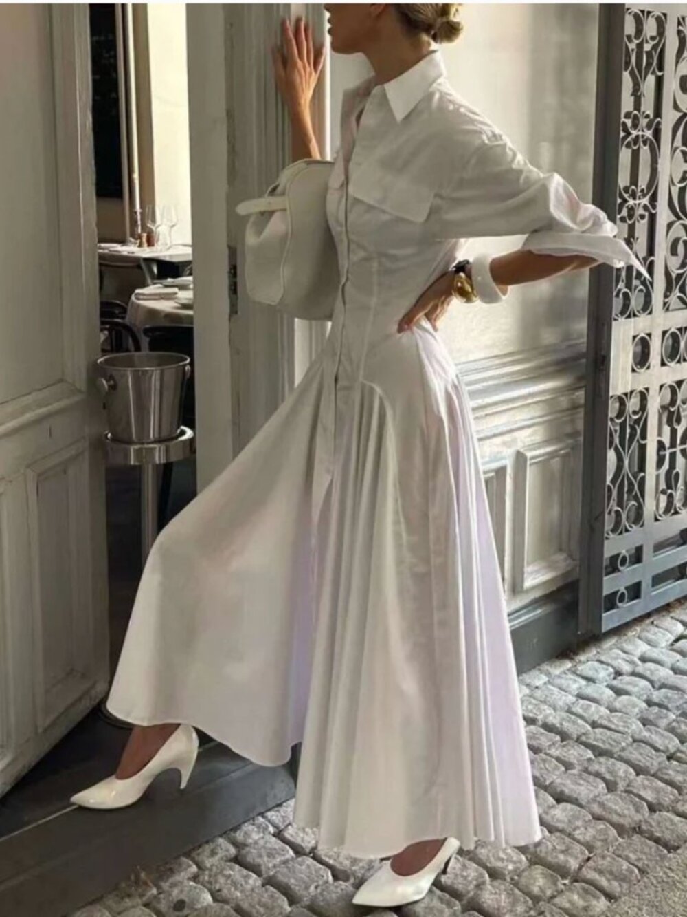 BEST Helsa Godet Shirt Midi Dress XSmall White Minimalist Quiet Lux Cotton